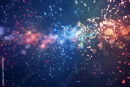 New Year Colorful Fireworks glittering background. Ai generative