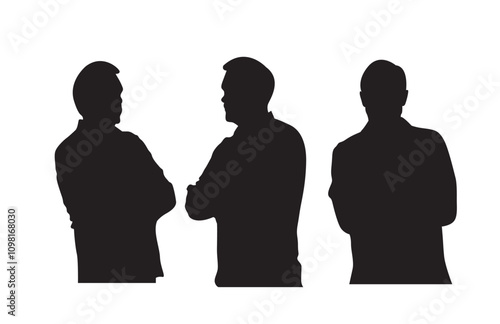 Silhouette of Businessman with Crossed Arms Different Poses. Business and people, work as ceo and manager vector art