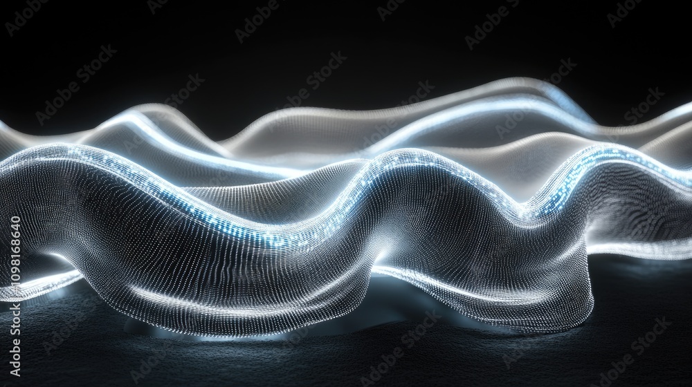 Naklejka premium Overlapping stock chart lines in abstract, flowing patterns over a glowing tech screen.