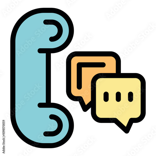 Colorful icon of phone handset with speech bubbles, representing communication, discussion, and online chatting