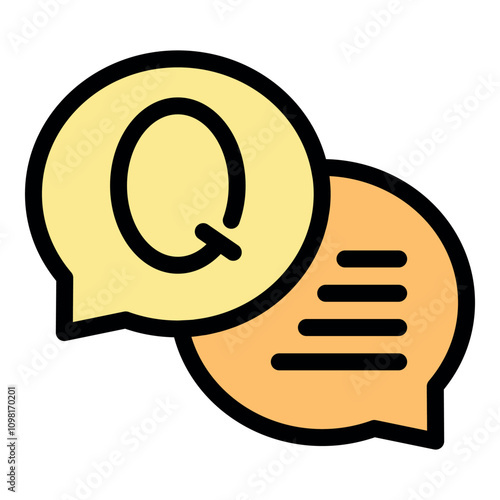 Two overlapping chat bubbles, one containing a large letter q and the other with horizontal lines, symbolizing a question and its corresponding answer