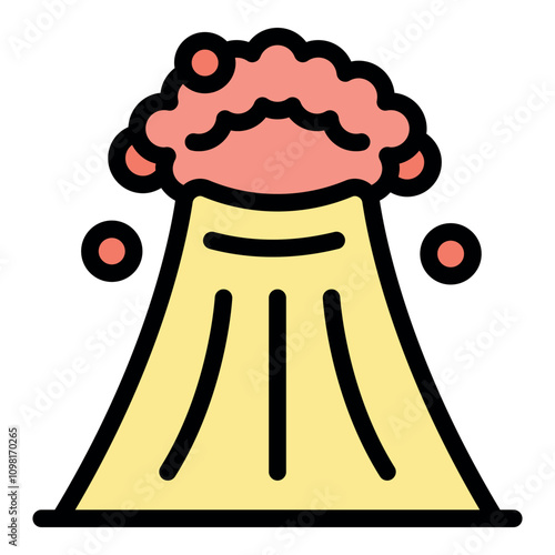 Colorful volcano erupting, with lava rocks flying and smoke billowing, in a simple, illustrative style