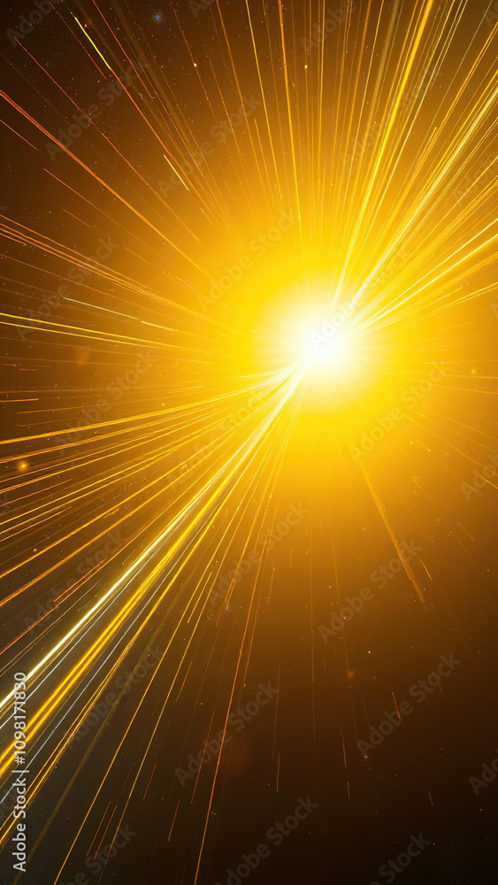 Obraz premium Vibrant yellow background with dynamic warp speed lines and starburst, dynamic movement, bright bursts