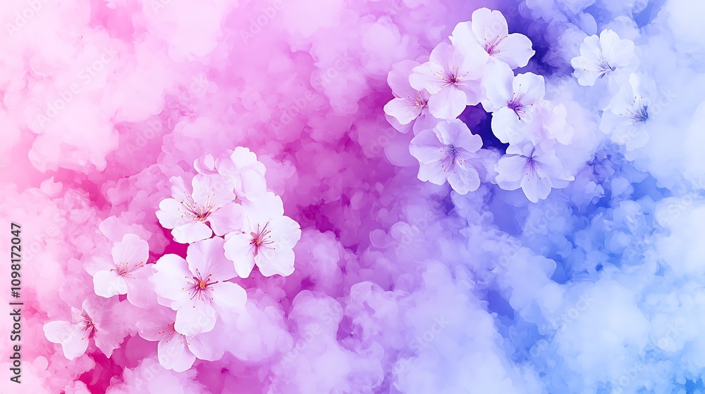 Obraz premium Ethereal Fantasy Watercolor Artwork with Delicate Flowers Surrounded by Soft, Dreamy Hues of Pink and Blue Perfect for Evoking a Magical and Whimsical Atmosphere