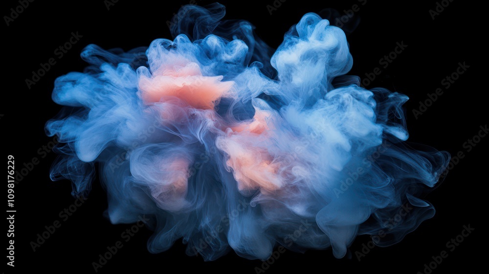 Fototapeta premium Abstract Blue and Peach Smoke Cloud on Black Background