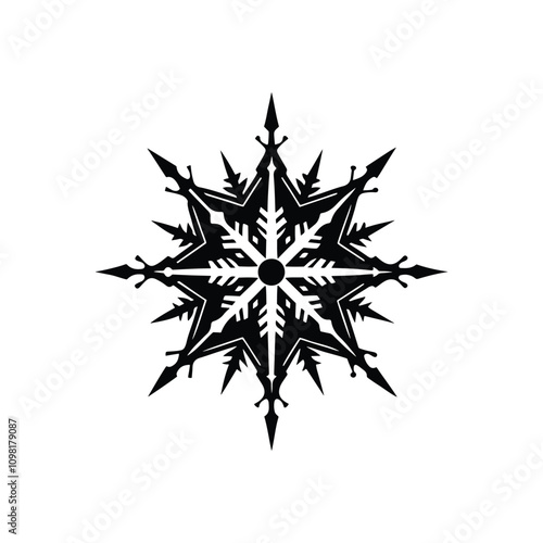 Frozen snowflake with spiked and frosty details perfect for winter-themed festive designs