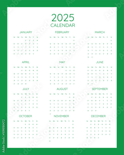 2025 one-page New Year Calendar