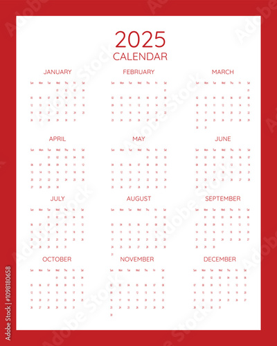 2025 one-page New Year Calendar