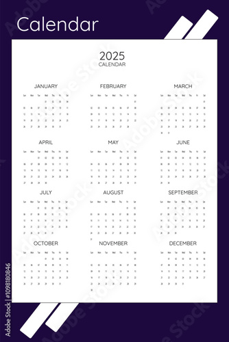 2025 one-page New Year Calendar