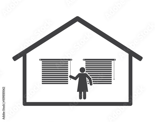 woman with blinds jalousie in house icon