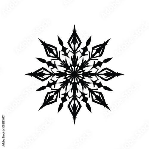 Intricate snowflake with six sharp symmetrical points perfect for winter and holiday-themed designs