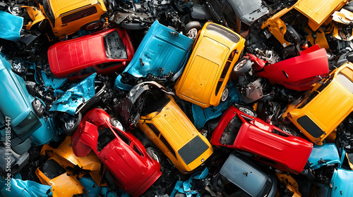 Crushed Cars 3D Illustration: A Pile of Wreckage photo