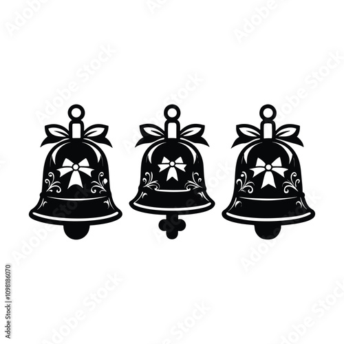 Set of four large bells adorned with intricate engravings ideal for festive holiday decoration designs