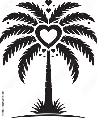 A palm tree with fronds shaped like hearts vector silhouette photo