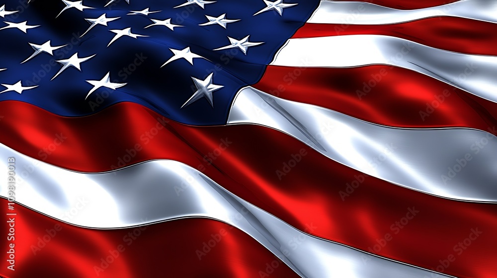 Obraz premium Large Waving American Flag under a Clear Sky on a Bright Sunny Day : Generative AI