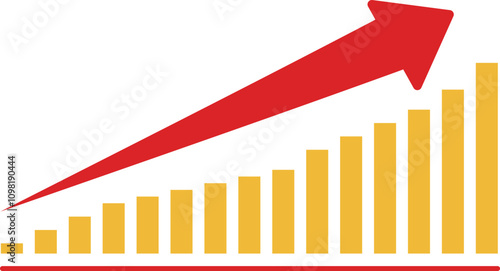 右上に上昇する赤矢印のグラフイラスト　　上昇グラフ/UP/成長