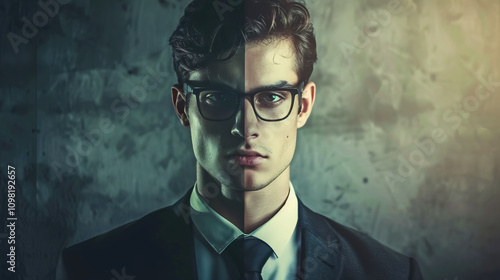 Young businessman in alter ego concept.