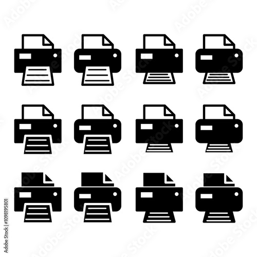 Set of Printer document web icon, printout machine technology flat sign vector illustration .