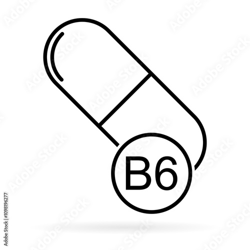 Vitamin B6 icon stroke, healthy medicine pill supplement symbol, complex mineral vector illustration .