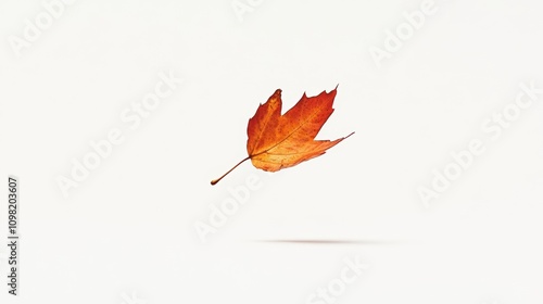 A Single Autumn Leaf Caught Midair on a White Background, Minimalist and Detailed Generative AI photo