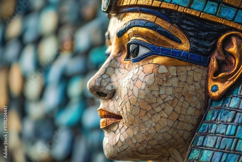 Majestic profile of tutankhamun bust emerging from mosaic tiles photo