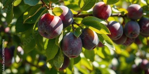 Wallpaper Mural A close-up view of plump, ripe plums nestled amongst vibrant green leaves, showcasing the beauty of nature's bounty. Torontodigital.ca