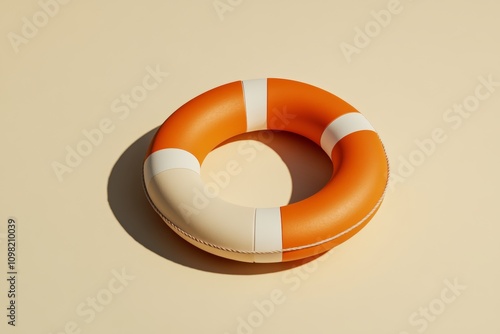 Lifebuoy on a Beige Background, Minimalist Concept for Safety and Rescue Generative AI photo