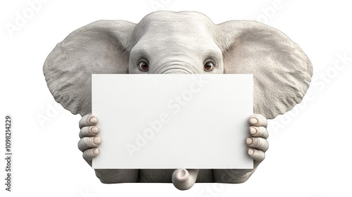 Elephant holding blank paper, a majestic symbol for wildlife conservation, communication, and creative messaging photo