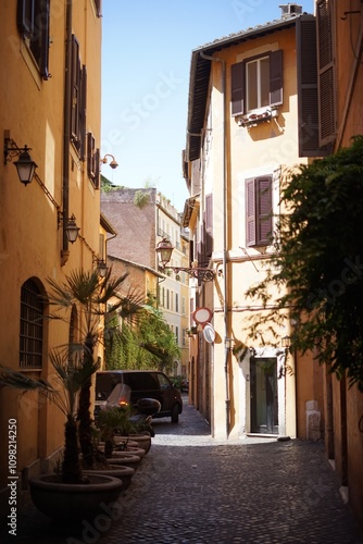 narrow street in the old town in italy  photo