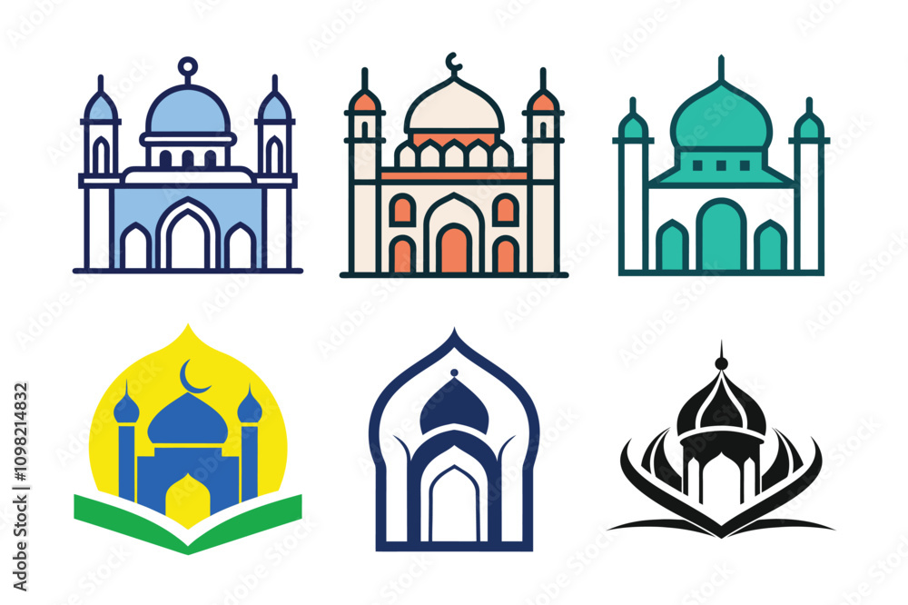 custom made wallpaper toronto digitalCollection of minimalist Islamic mosque logos featuring domes, minarets, and crescent symbols, perfect for religious, spiritual, or branding purposes.

