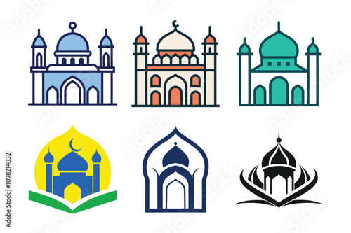 Wallpaper Mural Collection of minimalist Islamic mosque logos featuring domes, minarets, and crescent symbols, perfect for religious, spiritual, or branding purposes.

 Torontodigital.ca