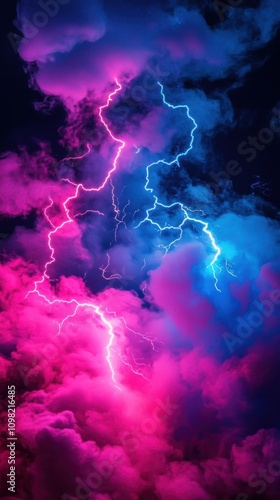 Wallpaper Mural A stunning display of pink and blue lightning illuminating vibrant clouds at night. Torontodigital.ca