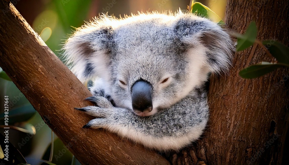 Fototapeta premium a cute baby koala sleeping under the tree.