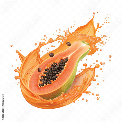 abstract 3d papaya juice splash isolated on white background.