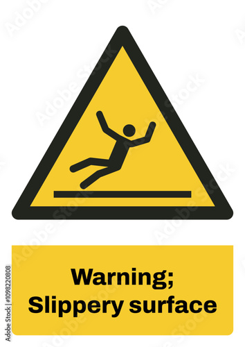 ISO warning safety signs sentence case text_warning ; slippery surface_portrait size a4/a3/a2/a1  