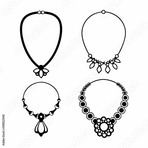 Necklace Jewelry Icons - Vector Set on White Background