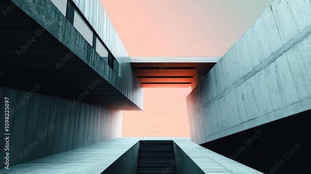 Fototapeta premium Concrete Structure with Stairway and Pink Sky