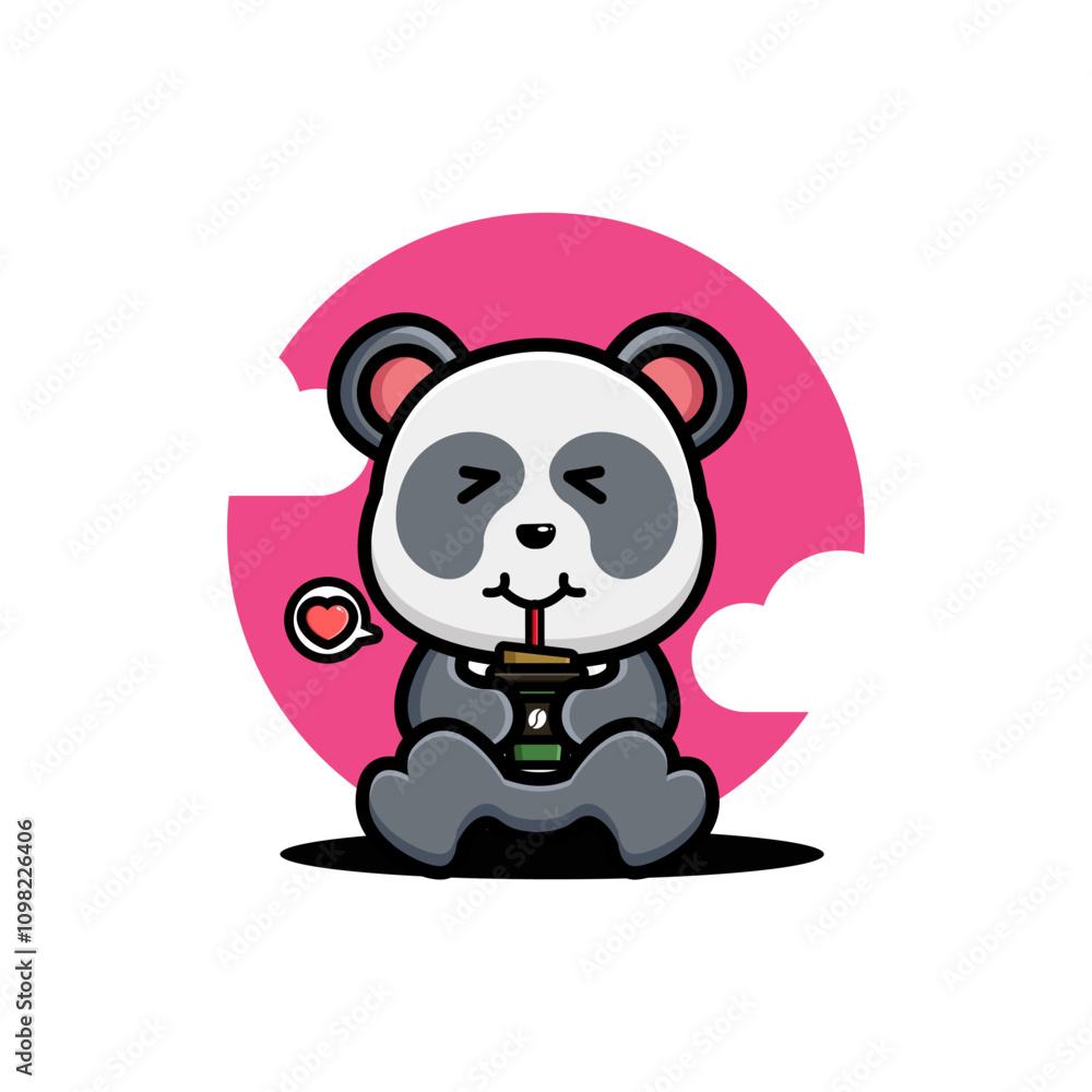 Obraz premium Cute panda drink coffee cartoon