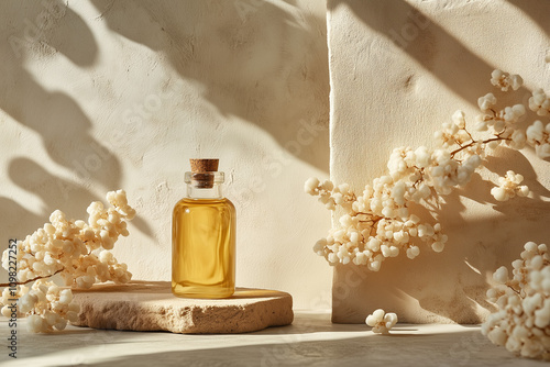 Natural Frankincense Oil for Acne-Prone Skin with an Elegant and Neutral Background Texture photo