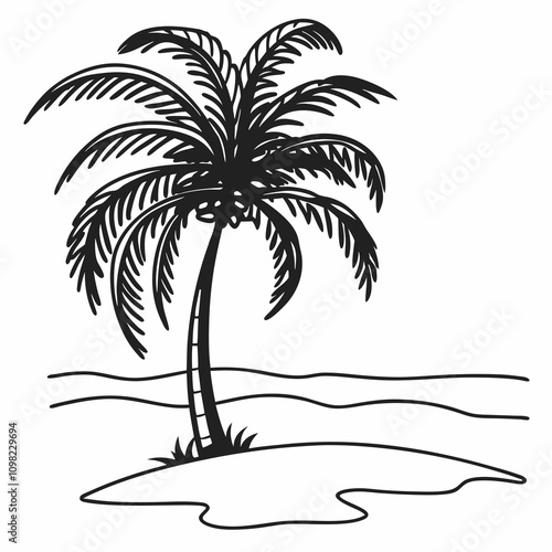 Minimalist Palm Tree Silhouette - Black Beach Vector