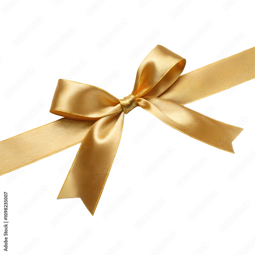 Fototapeta premium Elegant Gold Ribbon Bow Graphic Isolate On Transparent Background Cutout, PNG file, Cutout file