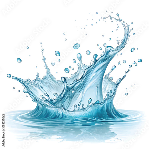 abstract 3d water splashes in curve style isolated on white background