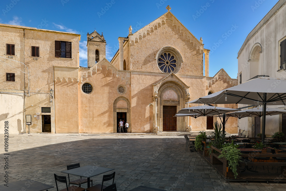 Fototapeta premium Small Southern Italian old town center with basilica di santa caterina, Galatina, Puglia, Italy