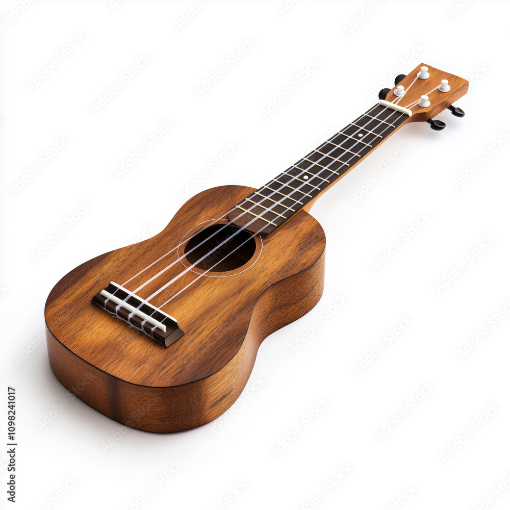 Fototapeta premium Beautifully crafted ukulele resting on a pure white background for display