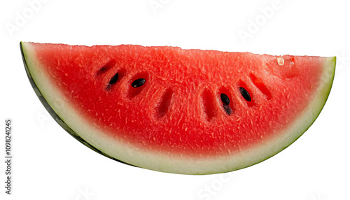 Vibrant red watermelon slice showcasing bright seeds, highlighting the freshness of summer produce within the vegetable and fruit concept.