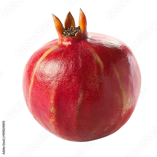 Whole ripe pomegranate showcasing its vibrant color and natural texture on a white background, representing the essence of fresh produce in the Vegetable and Fruit category.