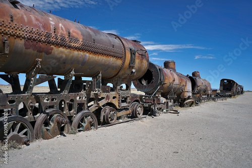 Railway Ruins in a Surreal Desertscape - Uyuni Salt Flat, Bolivia photo