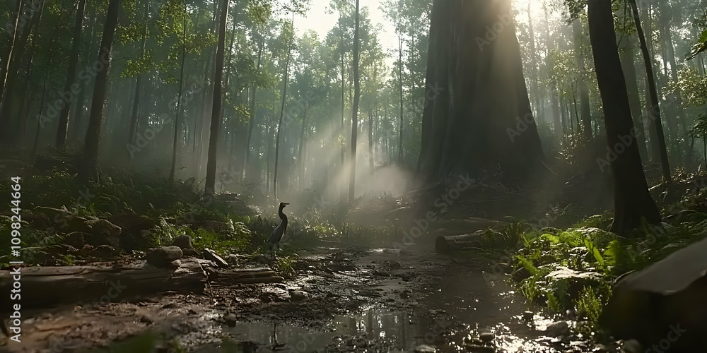 Obraz premium Misty Forest Path 3D Illustration