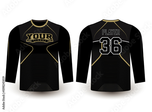 Long sleeves team jersey design with an elegant edgy and wild look. Sports gear template mockup perfect fit for all sports. The designs that go on casual wear, shirts, fashion apparel, and all kind 