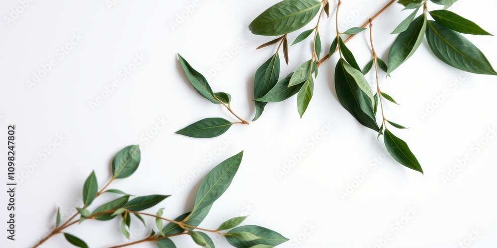 Fototapeta A Simple Yet Elegant Arrangement of Green Leaves on a White Background
